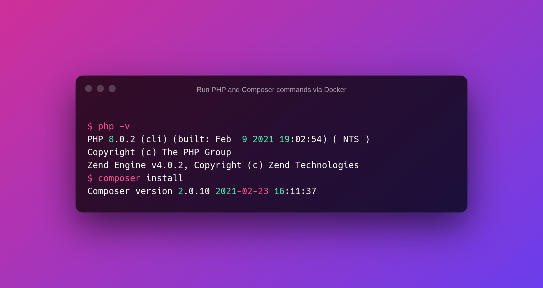 Run PHP and Composer commands via Docker